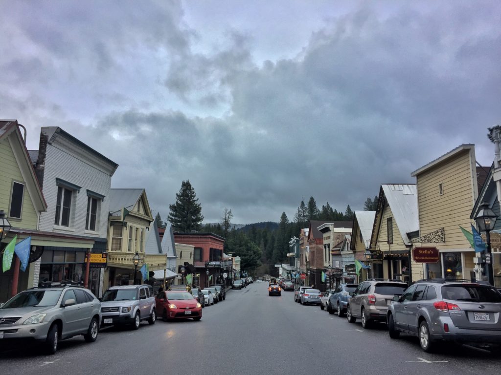 Downtown Nevada City on a cloudy morning