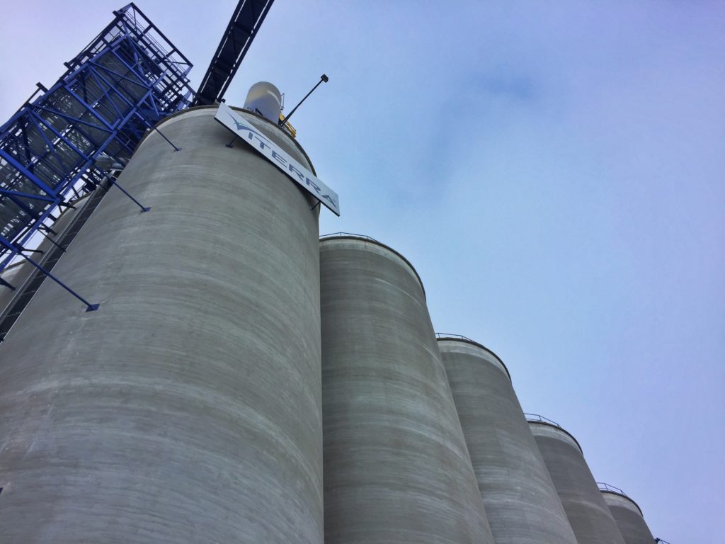 A view looking up from ground level of the Viterra grain elevator, home to some amazing grains grown in Canada.