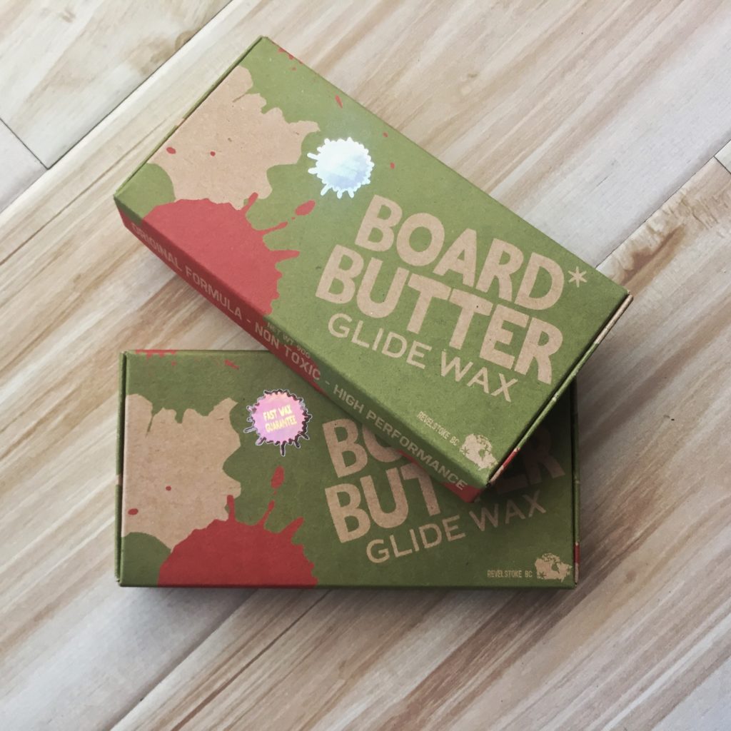 An image of Board Butter Glide Wax packaging - from a Revelstoke, BC manufacturer and everyday earth hero